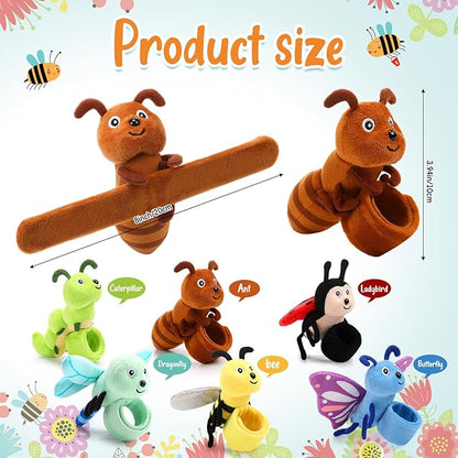 6 Pcs Stuffed Animal Slap Bracelets Plush Animal Snap Bracelets Cute Wrist Slap Band Toy Wrist Animals Slap Bracelet Wrist Toy for Girls Boys Kids Gift Party Favors Birthday (Insect Animals)