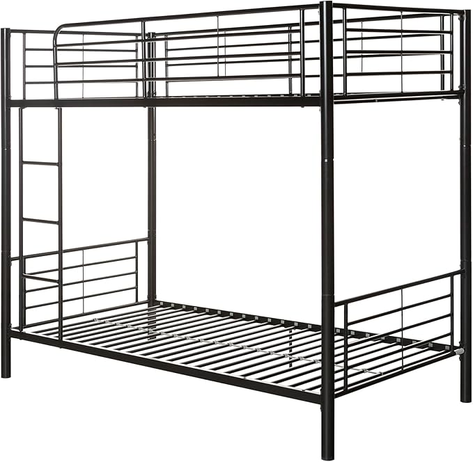Walker Edison Elodie Urban Industrial Twin over Twin Metal Bunk Bed, Twin over Twin, Black