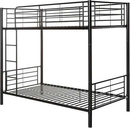 Walker Edison Elodie Urban Industrial Twin over Twin Metal Bunk Bed, Twin over Twin, Black