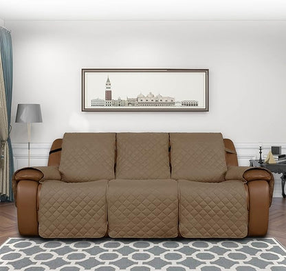 Easy-Going Oversized Recliner Sofa Cover, Reversible Couch Cover for 3 Seat Recliner, Split Sofa Cover for Each Seat with Elastic Straps for Kids, Dogs, Pets (3 Seater, Camel/Camel)