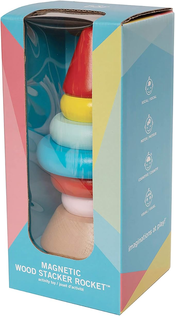 Manhattan Toy Stacker Rocket Baby and Toddler 7 Piece Magnetic Wooden Stacking Toy Set