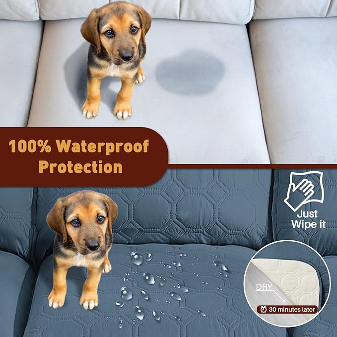 XINEAGE 100% Waterproof Recliner Chair Cover, Non Slip Covers for Recliner Chair with Pocket, Washable Dog Recliner Couch Cover with Elastic Straps (Berlin Blue, 23.6")