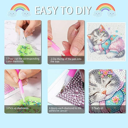 FQOVKYN 4 Packs Cute Animals Diamond Art Kits for Kids, DIY Cartoon Small Diamond Painting Kits for Kids Age 6-12, Diamond Art and Crafts Kits for Girls Boys Birthday Gift(6 * 6inch)