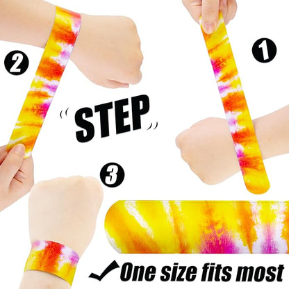 AMOR PRESENT Slap Bracelets Bulk, 48PCS Snap Bracelets for Kids Tie Dye Wrist Band Mermaid Sports for Party Favors Carnival Prizes Goodie Bags Groove Party