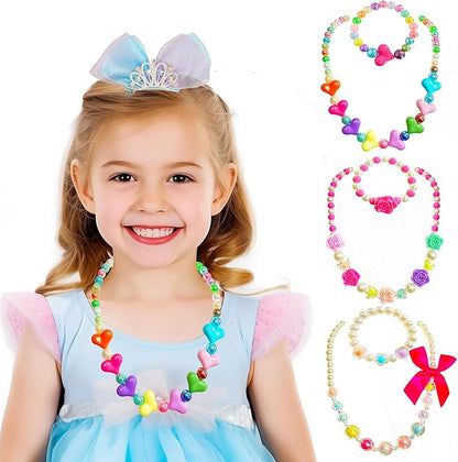 Necklaces and Bracelets for Girls, Little Girl Princess Pretend Play and Dress Up Jewelry Set, Party Favors Jewelry for Kids, Little Princess Jewelry Gift, 6 Sets