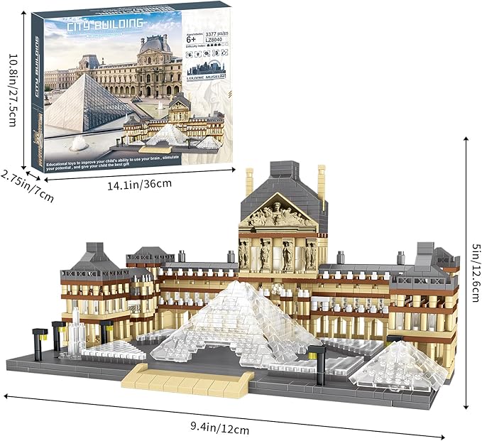 Paris Louvre Museum Model Building Blocks Set Micro Bricks World Famous Architecture Educational Toys for Kids Adults 3377 Piece Birthday
