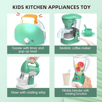 Play Kitchen Toys,Pretend Play Kitchen Appliances Toy Set with Coffee Maker, Blender, Mixer, Toaster, Toys for 3 4 5 6 7 8 Year Old, Birthday Gifts for Kids