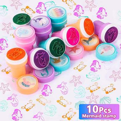 Golray 96Pcs Mermaid Party Favors with Goodie Bags Necklace Bracelet Rings Hair Clip Stampers Tattoo Tail Keychain for Girls Prize Toy Gift Stuffers Fillers Pinata Mermaid Birthday Party Supplies
