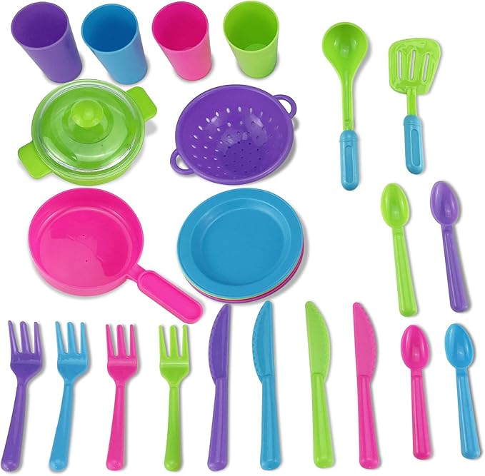 Kids Super Durable Kitchen Toys Set, Pretend Play Children's Dish Toy, Wash and Dry Tableware Dish Rack with Drainer (Great Gift for Kids) (27 Pieces)