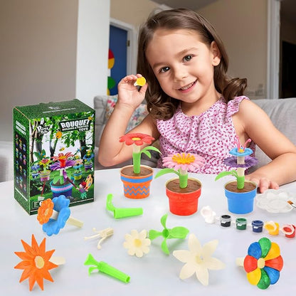 Pairez Toys Flowers Building Blocks Toys, Painting Kit Flower Toys for Kids, Arts and Crafts Kits, STEM Educational Gardening Pretend Toy for Girls & Boys Age 6 7 8 9 10