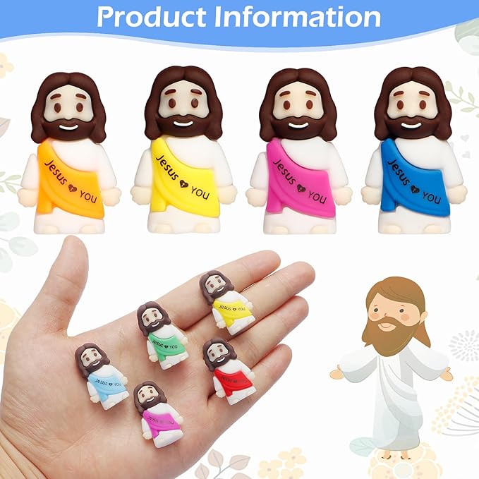 40PCS Little Jesus Figures, 10 Color Tiny Jesus Figurines in Bulk, Mini Jesus Figure Religious Gifts, Christian Mothers Day Teacher Appreciation Gifts for Kids Women Mom (40PCS)