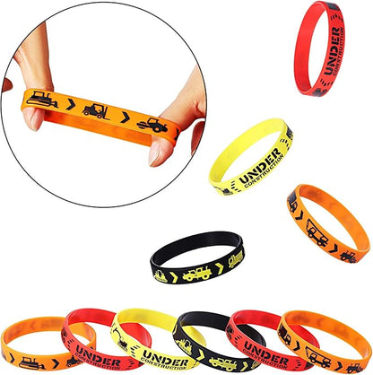 JOVITEC Jovite 48 Pcs Construction Bracelets Cconstruction Party Favors Rubber Bracelets Construction Themed Birthday Party Supplies Decorations Construction Goodie Bags Silicone Wristbands