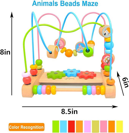 Bead Maze for Babies 6-12 Months,Wooden Educational Abacus Beads Circle Toddler Toys - Colorful Roller Coaster Activity Game,Great Gift for Babies Toddlers Girls and Boys