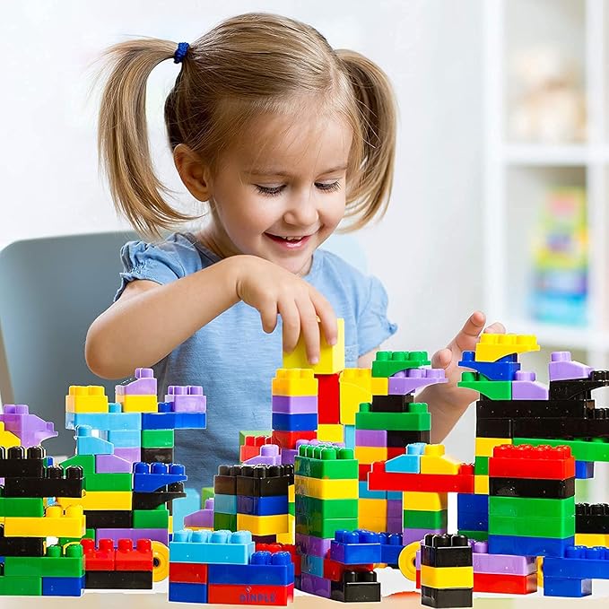 Dimple Large Building Blocks for Toddlers/Kids (600 Piece) Stackable, Multi-Colored, Interlocking Toys Safe, Non-Toxic Plastic Bright Colors, Waterproof Boys, Girls Age 3 for Kids