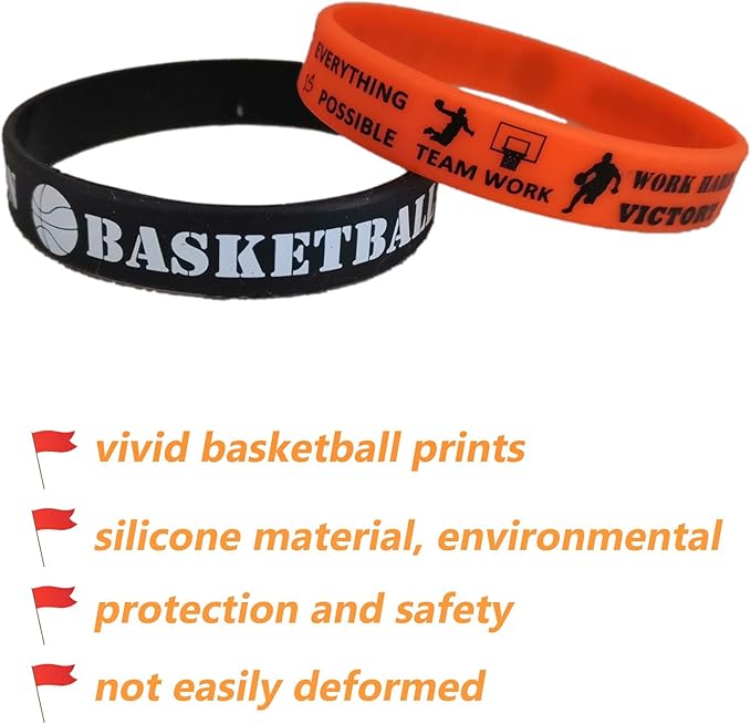Oringaga 24PCS Basketball Silicone Wristband/Bracelets - Basketball Party Favors and Supplies - Motivational Sports Prize -Carnival/Events