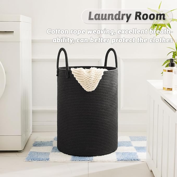 Artfeel Laundry Basket,Woven Cotton Rope Laundry Hamper,60L for Decorative Storage of Dirty Clothes,Toys and Blankets in Bathroom,Baby Room and Living Room