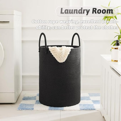 Artfeel Laundry Basket,Woven Cotton Rope Laundry Hamper,100L for Decorative Storage of Dirty Clothes,Toys and Blankets in Bathroom,Baby Room and Living Room