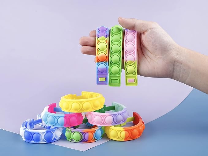25PCS Push Pop Fidget Toy Fidget Bracelet, Durable and Adjustable, Multicolor Stress Relief Finger Press Bracelet for Kids and Adults ADHD ADD Autism