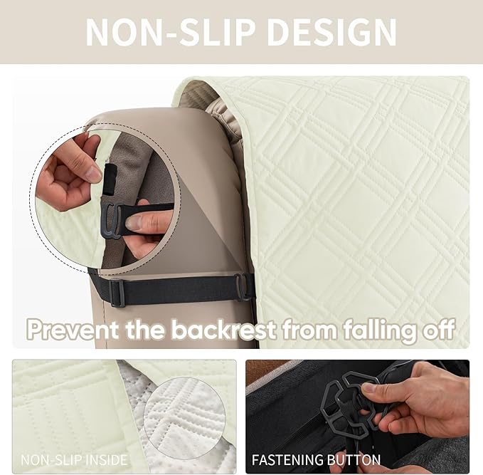 Easehomey Waterproof Recliner Sofa Cover,Non-Slip Reclining Sofa Covers for 3 Seat,Washable Reclining Sofa Cover Furniture Protector with Elastic Straps Pocket for Kids, Pets(Cream White,3Seat)