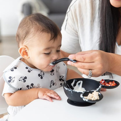 Bumkins Disney Baby Bowl, Silicone Feeding Set with Suction for Baby and Toddler, Includes Spoon, First Feeding Set, Essentials for Baby Led Weaning, Babies Eating 4 Months Up, Mickey Mouse Black