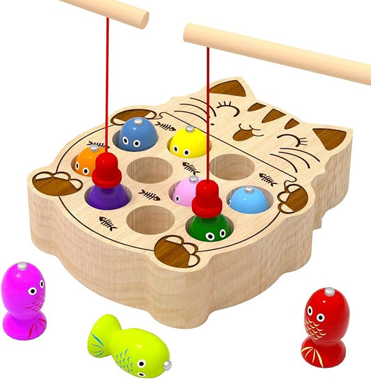 Wooden Magnetic Fishing Game for Toddlers 2-4, Montessori Sensory Busy Board Educational Learning Fine Motor Skills Toys for 2 3 4 Years Old Boys Girls