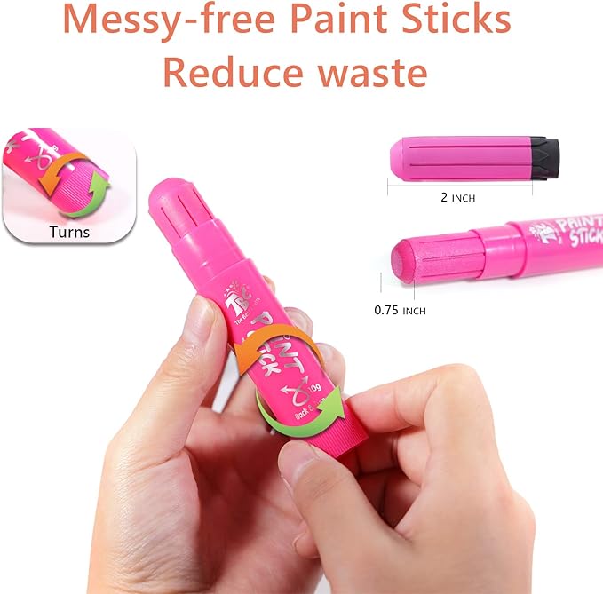 TBC The Best Crafts Paint Sticks,12 Classic Colors, Washable Paint, Non-Toxic, Tempera Paint Sticks for Kids and Students