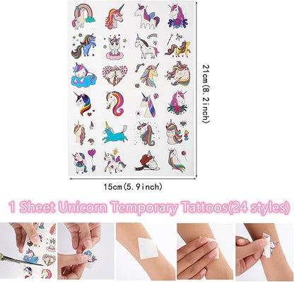 Unicorn Party Favors Supplies for Kids Birthday Gift Bags Including Slap Bracelets Mask Rings Keychains Stamps Tattoos Stickers (Unicorn A, Count, 1)
