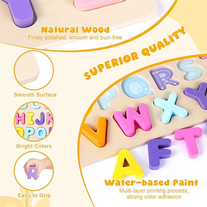 Alphabet Puzzles Wooden for Toddlers, ABC Learning Toys for Kids, Preschool Educational Activities for Girls and Boys