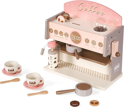Coffee Maker Wooden Kitchen Toys for Kids, Toddler Coffee Playset, Pretend Coffee Maker for Girls & Boys