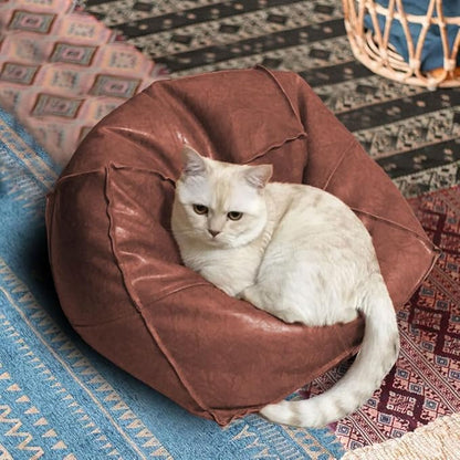 Louis Donné 18 inch Unstuffed Pouf Ottoman Faux Leather Pouffe Floor Chair Waterproof Foot Rest for Living Rooms Bedrooms & Kids Room or House Warming & Wedding Gifts (Brown Coffee, Square)Only Cover