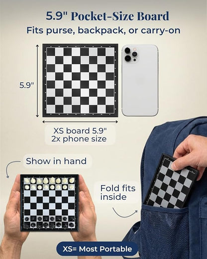 Travel Chess Set Magnetic Portable Folding Board - Small Mini Pocket Chess Set (X-Small / 5.9 Inch)