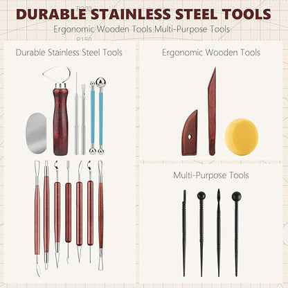 23PCS Clay Tools Sculpting, Ceramic & Pottery Modeling Tool, Ceramics Tools Set, Polymer Tools Kit, Air Dry Clay Tools for Carving, Molding, Pottery Wheel, Crafting Supplies, Pros, Beginners, Adults