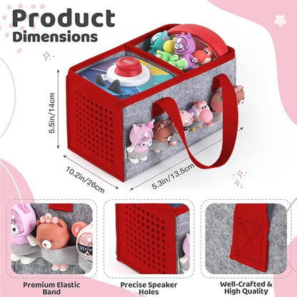 PISOSN Carrying Case for Toniebox Starter Set and Tonies Figurines, Travel Felt Cloth Musical Toy Folding Bag for Toniebox 2 & Accessories (Red)