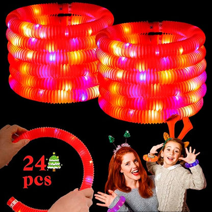 Light Up Glow Necklaces Bracelets Party Favors Accessories for Toddlers, Glow Sticks Pop Tubes for kids, Glow Birthday Camping Wedding Party Supplies Decorations for Boys Girls (Red 24 Pack)