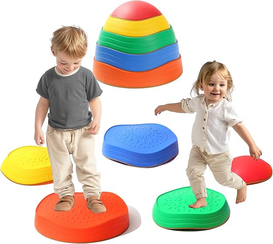 LoomLark Balance Stepping Stones for Kids 5pcs Non-Slip River Stones Obstacle Course Play Indoor and Outdoor Coordination Game Sensory Toys Toddler Ages 3 4 5 6 7 8+
