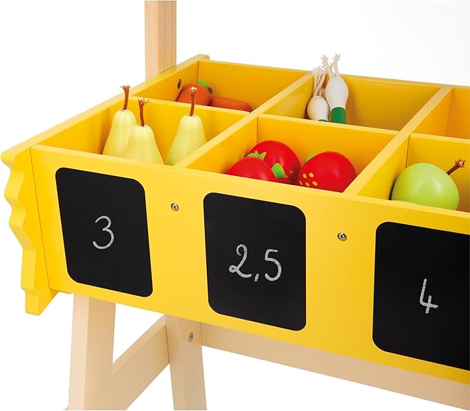 Janod - Children's Merchant Farm Market - Imitation Game for Children - 32 Accessories - Develops Imagination - FSC Wooden Toy - Water Painting - Suitable for Ages 3 and Above - J03322