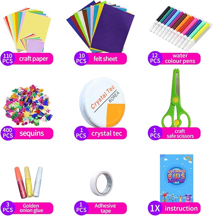 Itopstar 3000 Kids Arts and Crafts Supplies for Kids Ultimate Crafting Supply Set in Portable 3 Layered Plastic Art Box All in One for Craft Arts and Crafts for Kids Ages 8-12