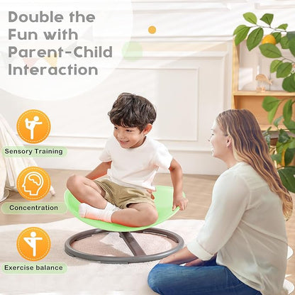BABAMU Autism Kids Swivel Chair,Sit and Spin Chair for Kids,ADHD Sensory Integration Therapy,Training Body Coordination,Wobble Disk for Toddlers,Improve Focus,Metal Base Non Slip Safer（Green）