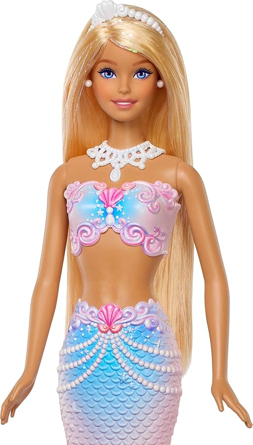 Barbie Bubble Sparkle Mermaid Doll with Bubble-Making Feature & Solution, Tray & Hairbrush, Plus Long, Color-Streaked Blonde Hair
