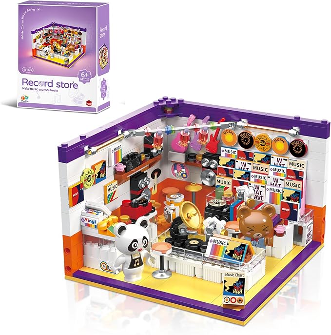 Friends House Building Block Set, Bear Record Shop Business City View Small Brick Model, Mini Construction Toy, Hobbies Christmas Birthday Gift for Teens Children Kids Boys Girls 6+, 554pcs
