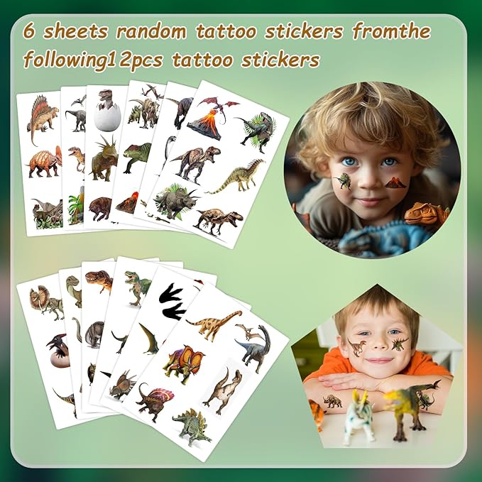 60PCS Realistic Dinosaur Party Favors Set include 36Pcs Dinosaur Temporary Tattoos Stickers, 24Pcs Dinosaur Slap Bracelet for Forest Dinosaur Dino Party Favors Prehistoric Dinosaur Themed Supplies