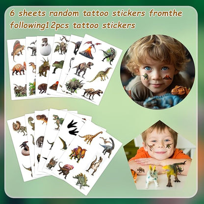 60PCS Realistic Dinosaur Party Favors Set include 36Pcs Dinosaur Temporary Tattoos Stickers, 24Pcs Dinosaur Slap Bracelet for Forest Dinosaur Dino Party Favors Prehistoric Dinosaur Themed Supplies