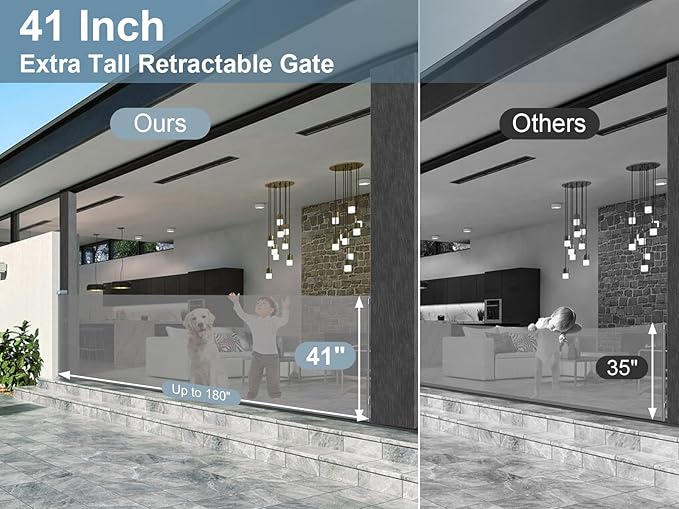 180 Inch Retractable Baby Gates - 41" Extra Tall Extra Wide Mesh Dog Gates for Large Openings Indoor(Gray)