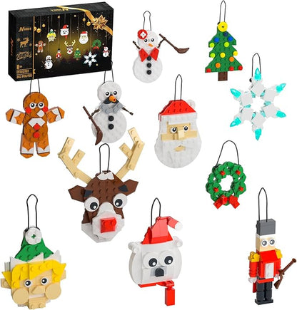 Christmas Ornaments Building Kit, Christmas Tree, Wreath, Santa, Snowman, Gingerbread, Reindeer, Nutcrackers, Snowflake 11-in-1. Stocking Stuffers Decor Toys Gifts for Boys Girls Kids.