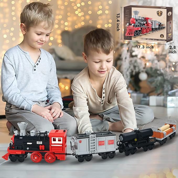 BRICK STORY City Freight Train Building Set, Retro Cargo Train Model, Classic Steam Train Building Blocks Toys, Creative Gift Train for Boys Kids Aged 8-14, 623 Pieces