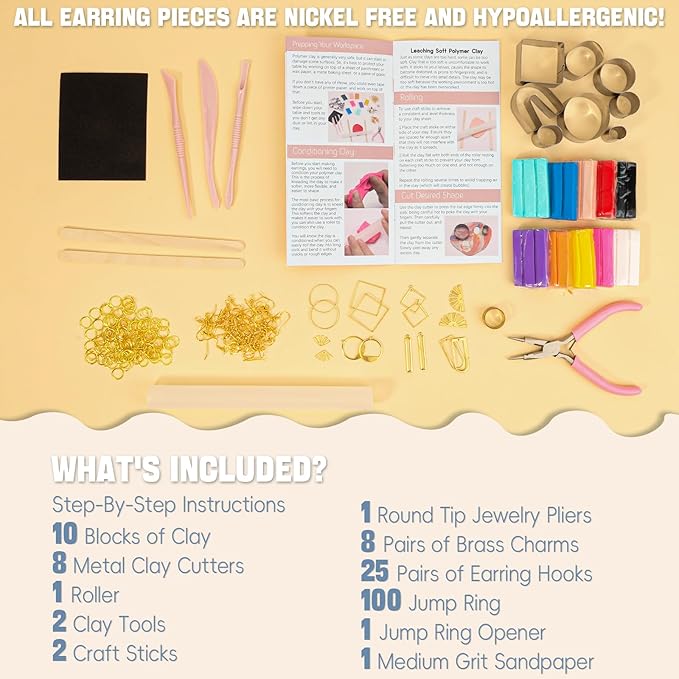 Patemby 184Pcs Polymer Clay Earring Making Kit for Art Craft Gift Teen Girls and Adults, Ages 12+ DIY Polymer Clay Earring Jewelry Craft Making Set