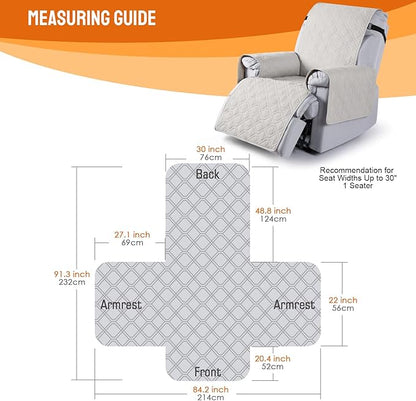 VANSOFY 100% Waterproof Recliner Chair Covers, Recliner Cover Non-Slip Dog Chair Cover Furniture Protector Washable Slipcover with Pocket, Elastic Straps for Pets, Dogs(Off White, 30")