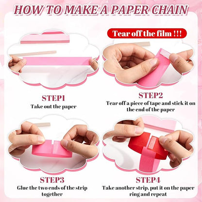 Lincia 600 Sheet Paper Chain Garland Strips 1x8 Inch with Double Sided Tape, DIY Construction Paper Chains for Birthday Wedding Holiday Party Decorations, Crafts Supplies (Pink Gradient)