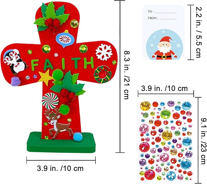 Winlyn 18 Sets Christmas Craft Kits DIY Christmas Stand-up Cross Decorations Art Sets Snowman Snowflake Christmas Foam Stickers Arts and Crafts for Kids Party Classroom Sunday School VBS Activities