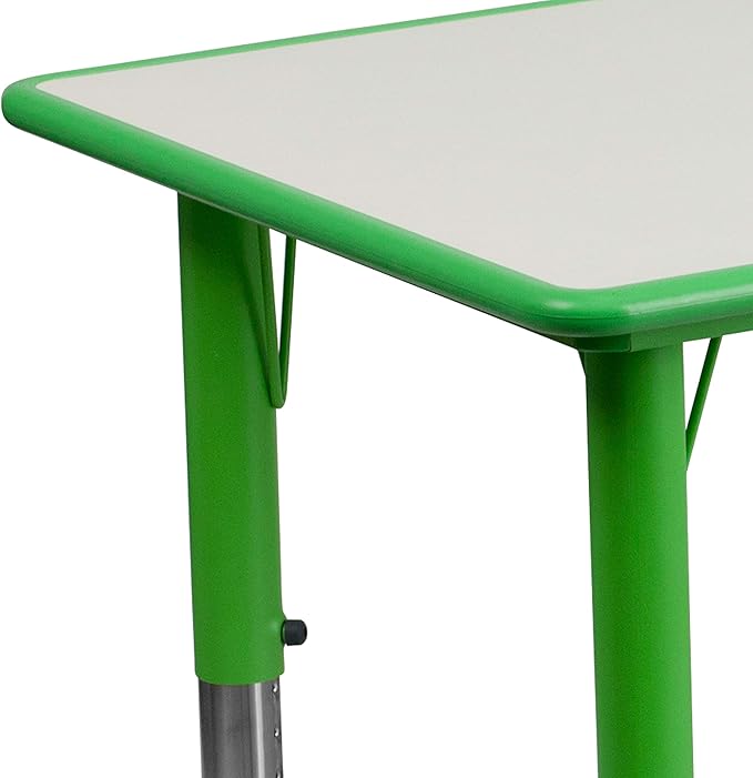 Flash Furniture Wren 23.625''W x 47.25''L Rectangular Green Plastic Height Adjustable Activity Table with Grey Top